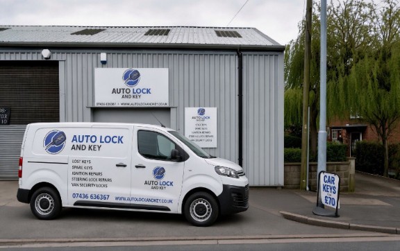 The Auto Lock And Key van outside our Kidsgrove workshop on Liverpool Road East